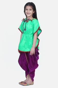 Green Festive Kaftan Dhoti For Girls