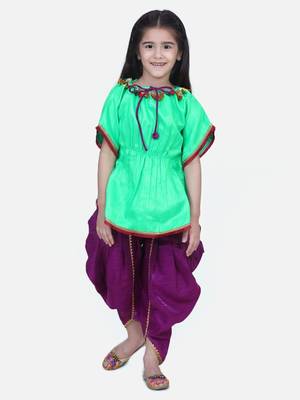 Green Festive Kaftan Dhoti For Girls 2