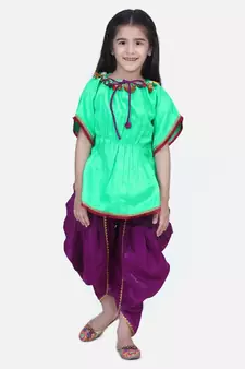 Green Festive Kaftan Dhoti For Girls