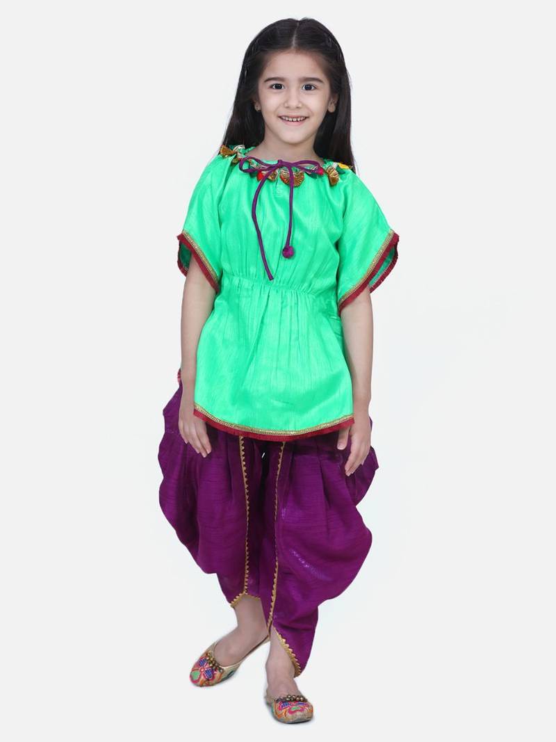 Green Festive Kaftan Dhoti For Girls