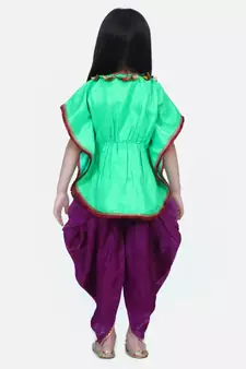 Green Festive Kaftan Dhoti For Girls