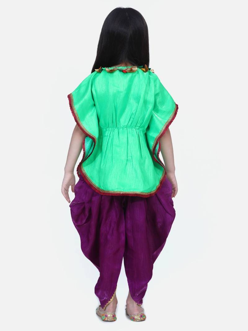 Green Festive Kaftan Dhoti For Girls