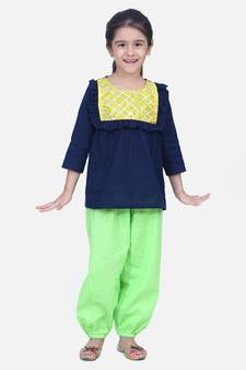 Blue Cotton Full Sleeve Top with Harem