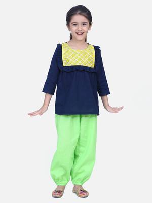 Blue Cotton Full Sleeve Top with Harem 1