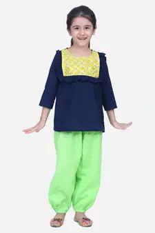 Blue Cotton Full Sleeve Top with Harem