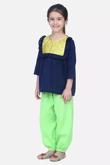Blue Cotton Full Sleeve Top with Harem