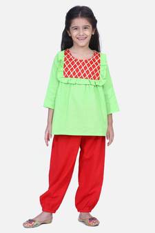 Green Cotton Full Sleeve Top with Harem