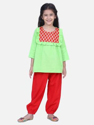Green Cotton Full Sleeve Top with Harem 1