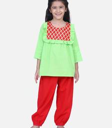 Green Cotton Full Sleeve Top with Harem