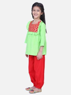 Green Cotton Full Sleeve Top with Harem 2