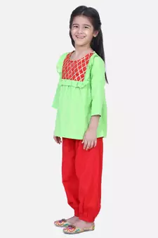 Green Cotton Full Sleeve Top with Harem