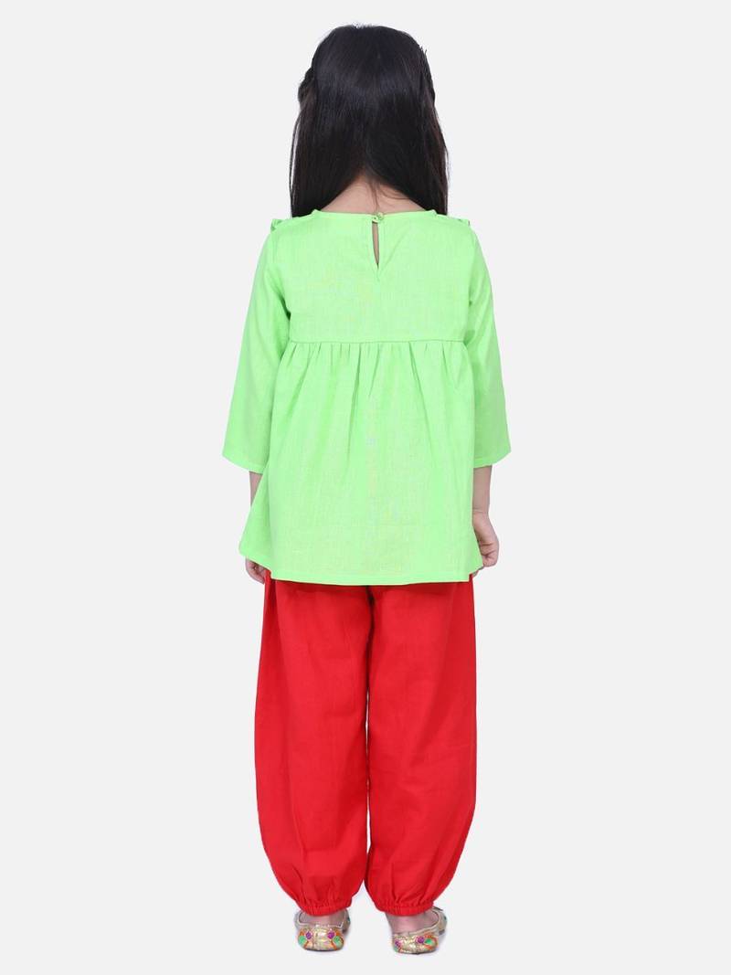 Green Cotton Full Sleeve Top with Harem