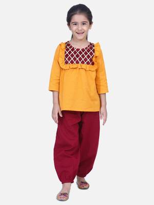 Yellow Cotton Full Sleeve Top with Harem 1