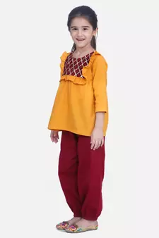 Yellow Cotton Full Sleeve Top with Harem