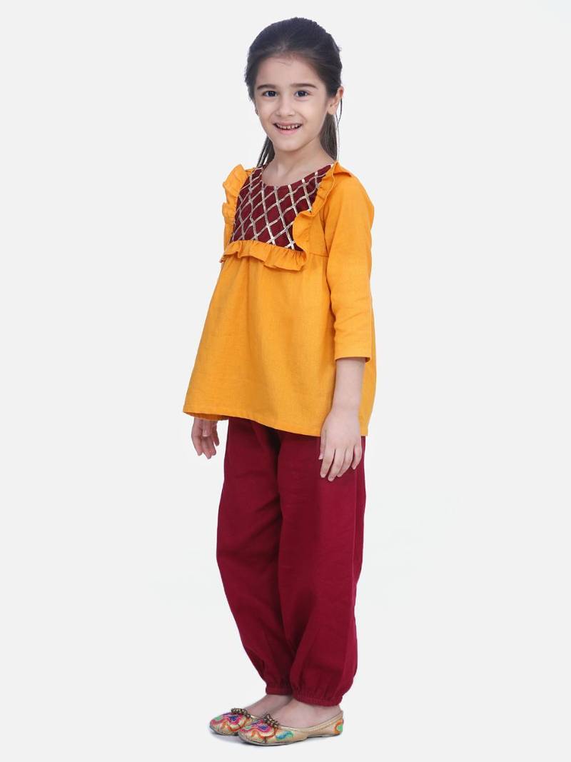 Yellow Cotton Full Sleeve Top with Harem