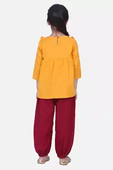 Yellow Cotton Full Sleeve Top with Harem