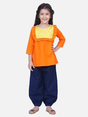 Orange Cotton Full Sleeve Top with Harem 1