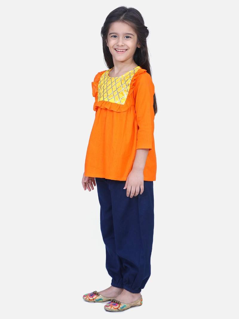 Orange Cotton Full Sleeve Top with Harem
