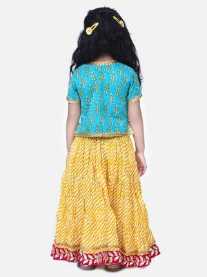 Green Block Print Front Open Cotton Skirt Top 3