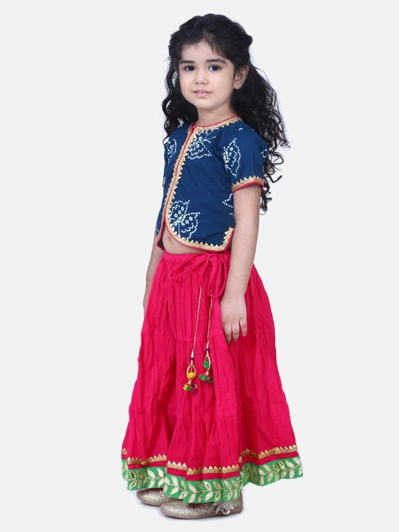 Blue Block Print Front Open Cotton Skirt Top