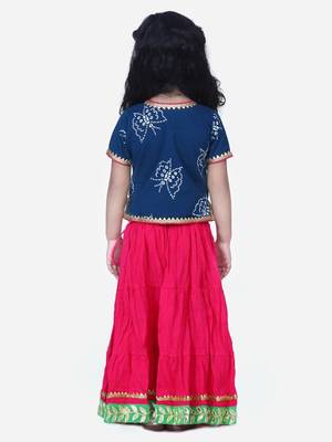 Blue Block Print Front Open Cotton Skirt Top 3