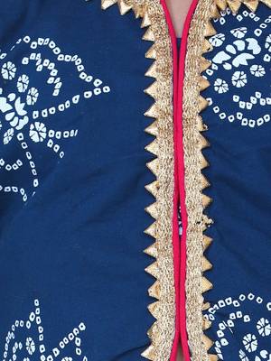 Blue Block Print Front Open Cotton Skirt Top 4