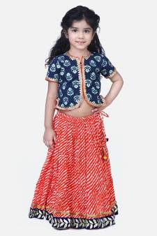 Black Block Print Front Open Cotton Skirt Top