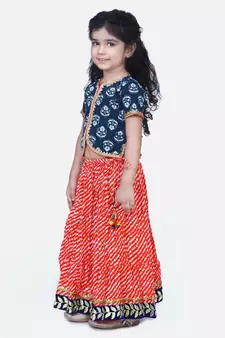 Black Block Print Front Open Cotton Skirt Top