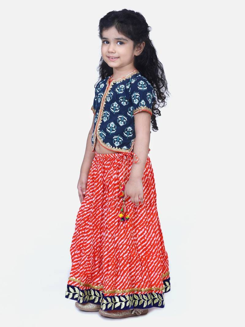 Black Block Print Front Open Cotton Skirt Top