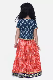 Black Block Print Front Open Cotton Skirt Top