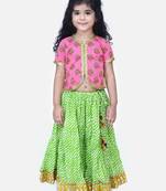 Pink Block Print Front Open Cotton Skirt Top