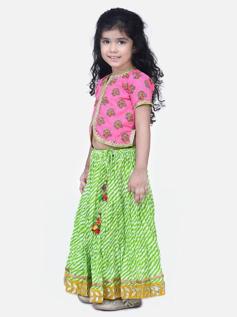 Pink Block Print Front Open Cotton Skirt Top