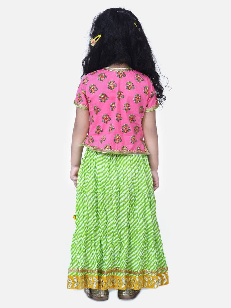 Pink Block Print Front Open Cotton Skirt Top