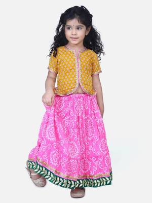 Yellow Block Print Front Open Cotton Skirt Top 1