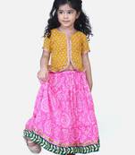 Yellow Block Print Front Open Cotton Skirt Top