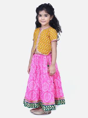 Yellow Block Print Front Open Cotton Skirt Top 2