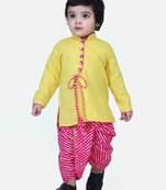 Yellow Front Open Cotton Full Sleeve Kurta with Dhoti