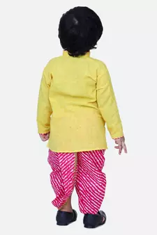 Yellow Front Open Cotton Full Sleeve Kurta with Dhoti