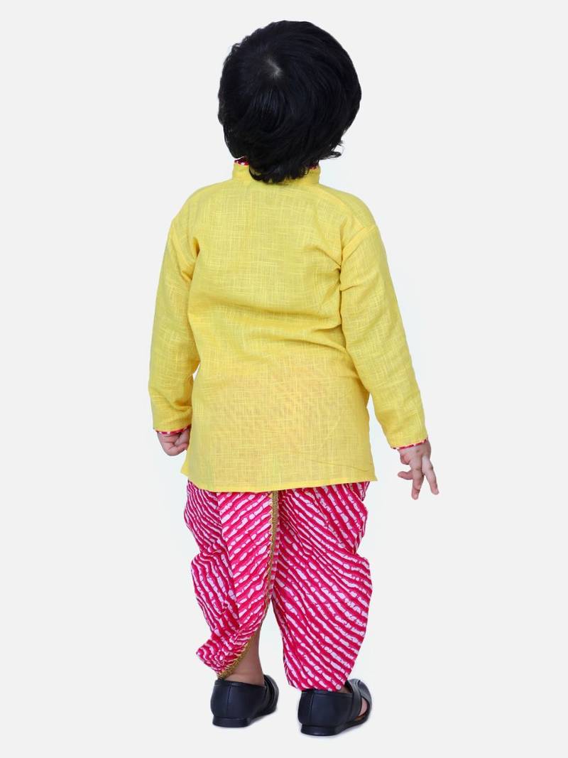 Yellow Front Open Cotton Full Sleeve Kurta with Dhoti