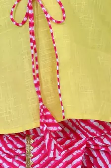 Yellow Front Open Cotton Full Sleeve Kurta with Dhoti