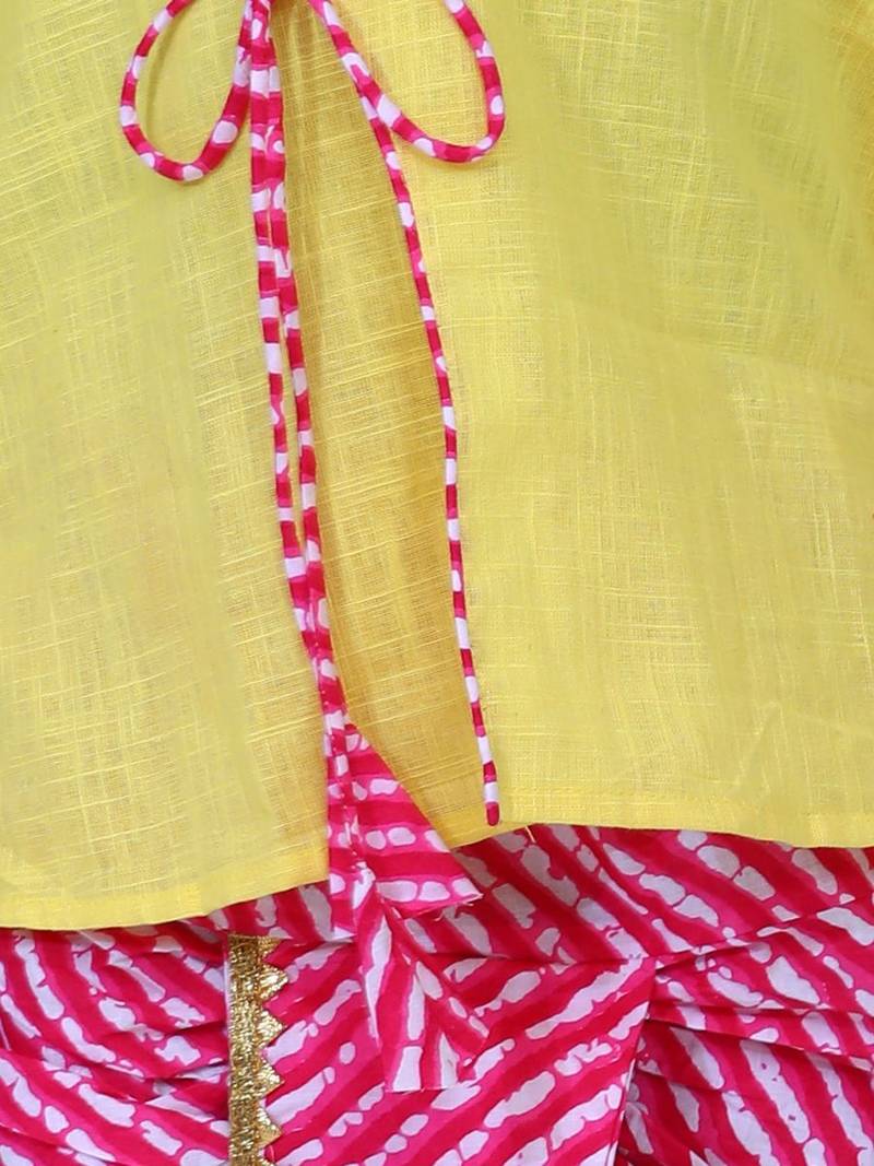 Yellow Front Open Cotton Full Sleeve Kurta with Dhoti