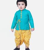 Green Front Open Cotton Full Sleeve Kurta with Dhoti