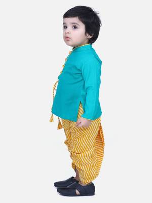 Green Front Open Cotton Full Sleeve Kurta with Dhoti 2