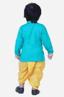 Green Front Open Cotton Full Sleeve Kurta with Dhoti