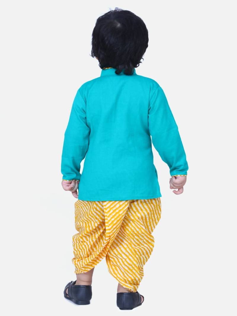 Green Front Open Cotton Full Sleeve Kurta with Dhoti