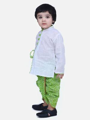 White Front Open Cotton Full Sleeve Kurta with Dhoti 1