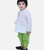 White Front Open Cotton Full Sleeve Kurta with Dhoti