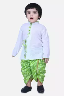 White Front Open Cotton Full Sleeve Kurta with Dhoti