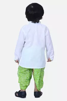 White Front Open Cotton Full Sleeve Kurta with Dhoti