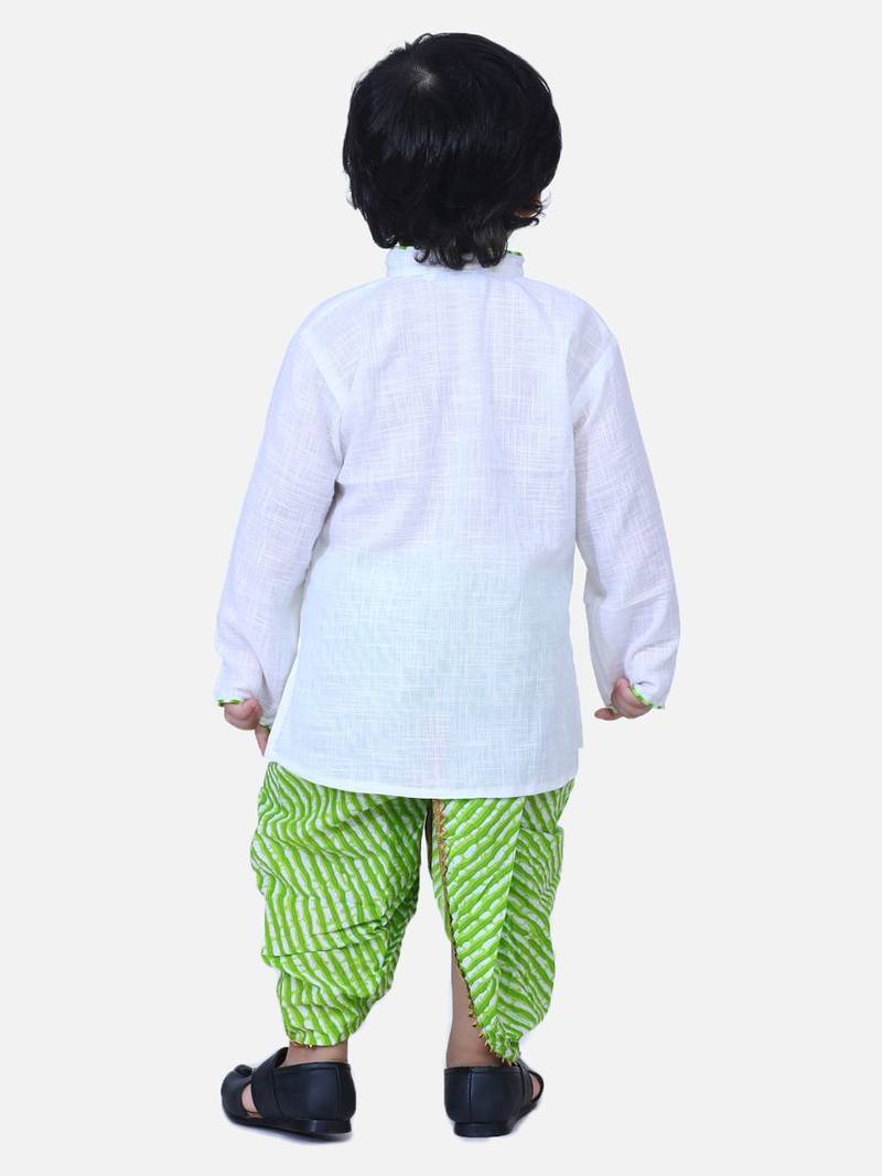 White Front Open Cotton Full Sleeve Kurta with Dhoti